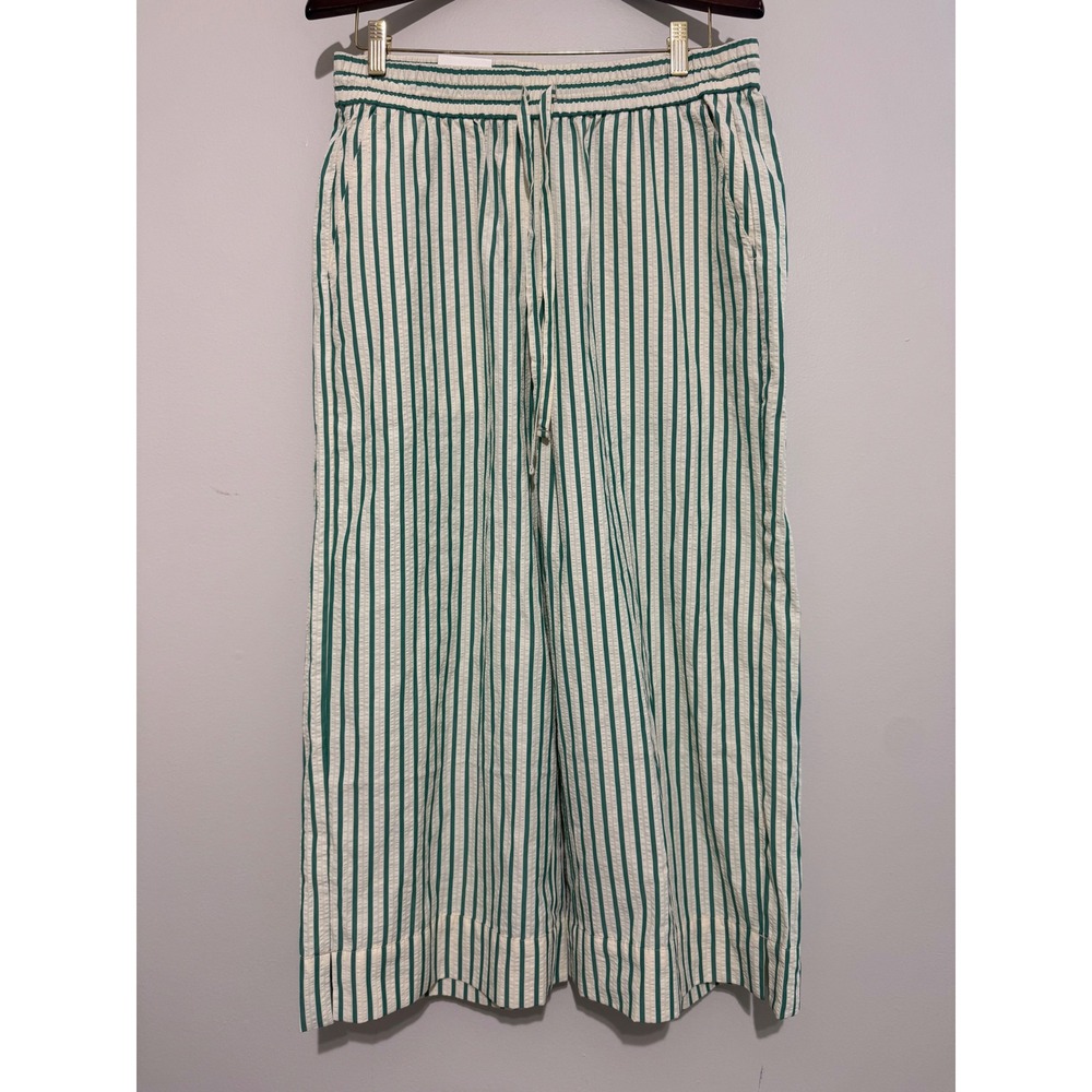 NWT Banana Republic Green White Striped Seersucker Wide Leg Cropped Pants M Med